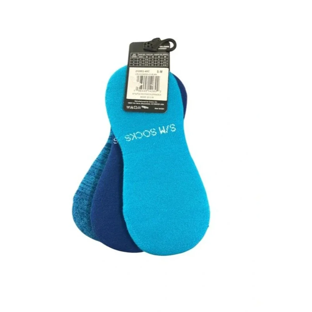Crocs Unisex S/M Blue Footie Hidden Liner Socks 3-Pack Womens 5-10/Mens 5-8